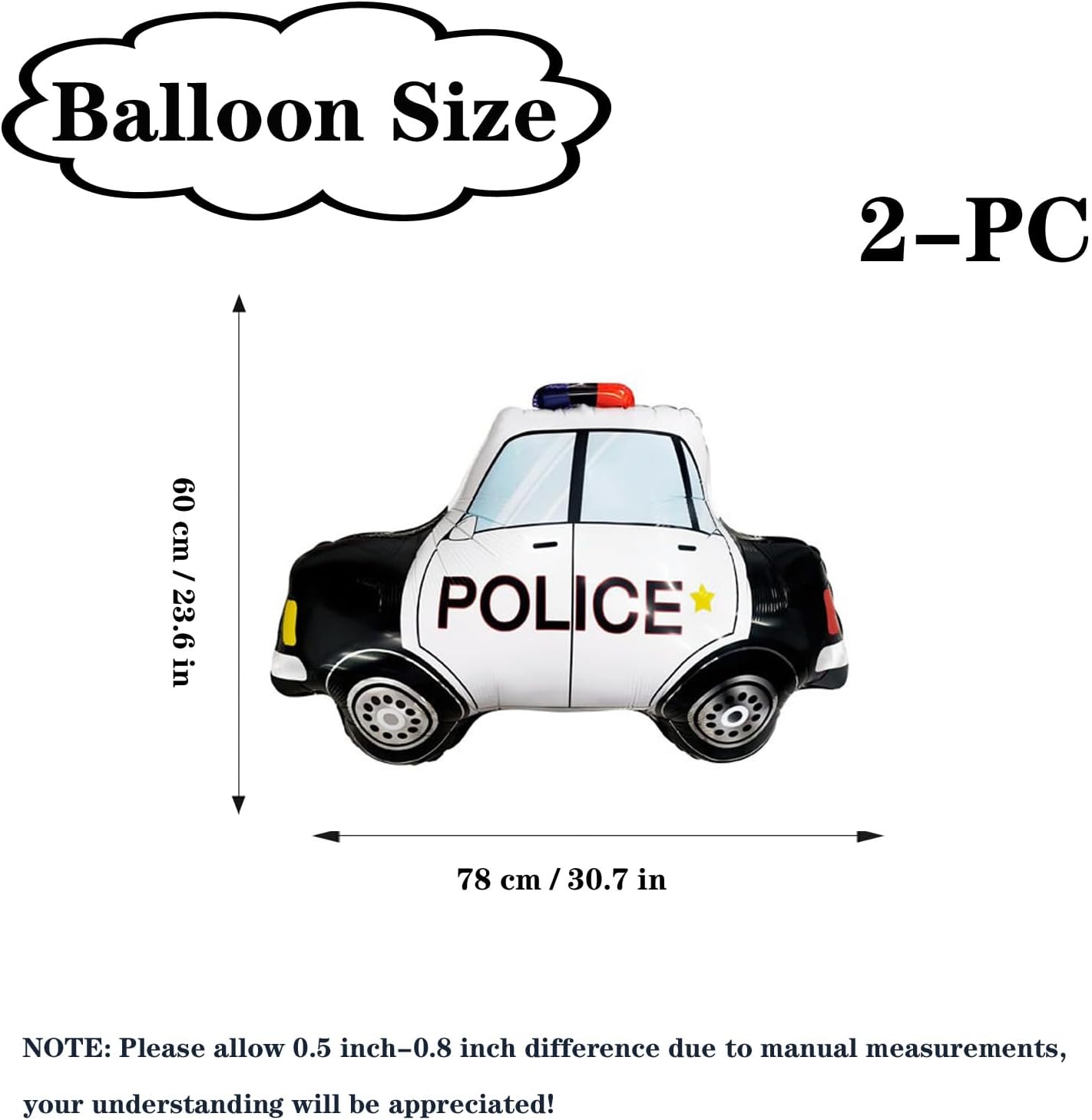 Police Car Foil Balloons 2 Pack Black Party Decor
