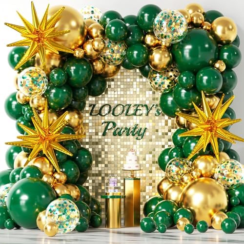 137Pcs Green and Gold Balloons Garland Arch Kit with Stars