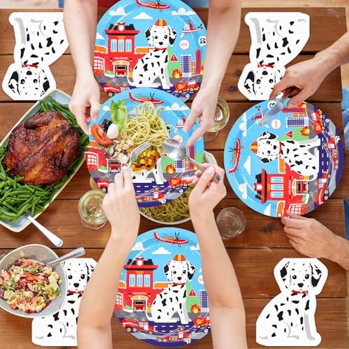 DYLIVeS Fire Truck Plates Napkins Set for 16 Guests