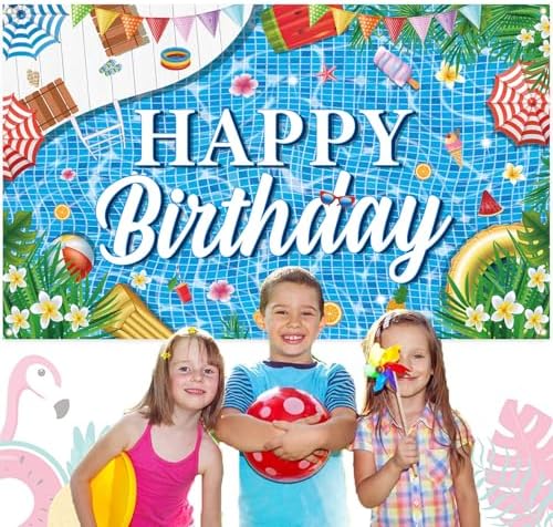 Large Pool Birthday Banner Backdrop 72x43 Inch