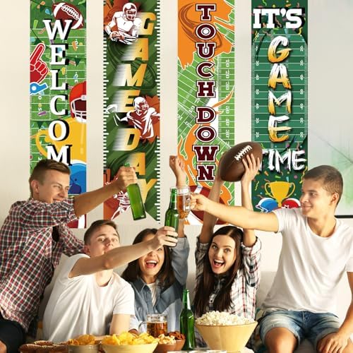 Breling Football Field Backdrop Banner Decorations 4 Pack