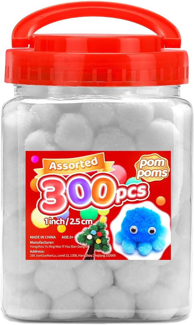 Iooleem White Pom Poms 300pcs 1 Inch Balls for Crafting