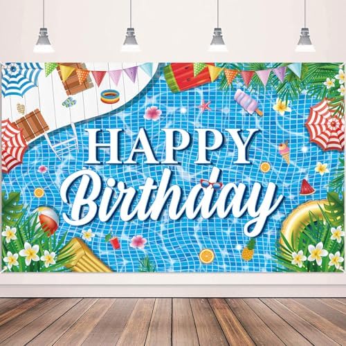 Large Pool Birthday Banner Backdrop 72x43 Inch