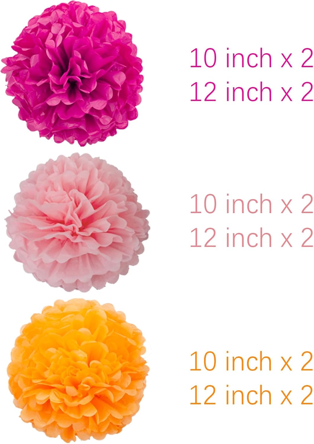 Hot Pink Orange Tissue Pom Poms DIY Decor Kit