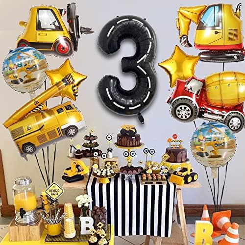 Construction Truck Balloons for 3rd Birthday Party Decorations