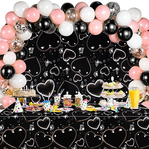 PHOGARY Black Heart Table Cloth 3 Pack 51x87 Inches