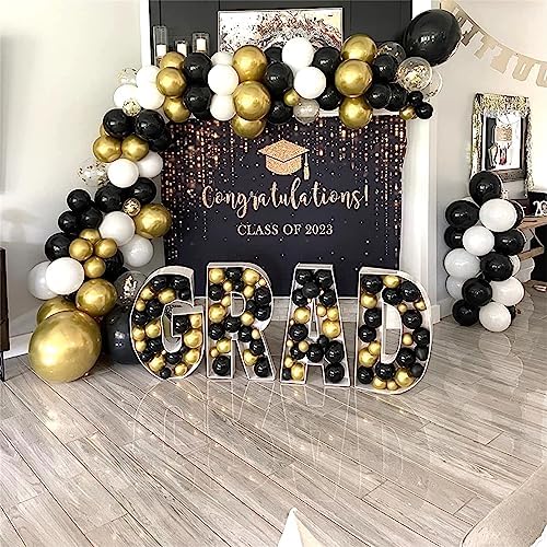 Black and Gold Confetti Balloons 12 Inch Set