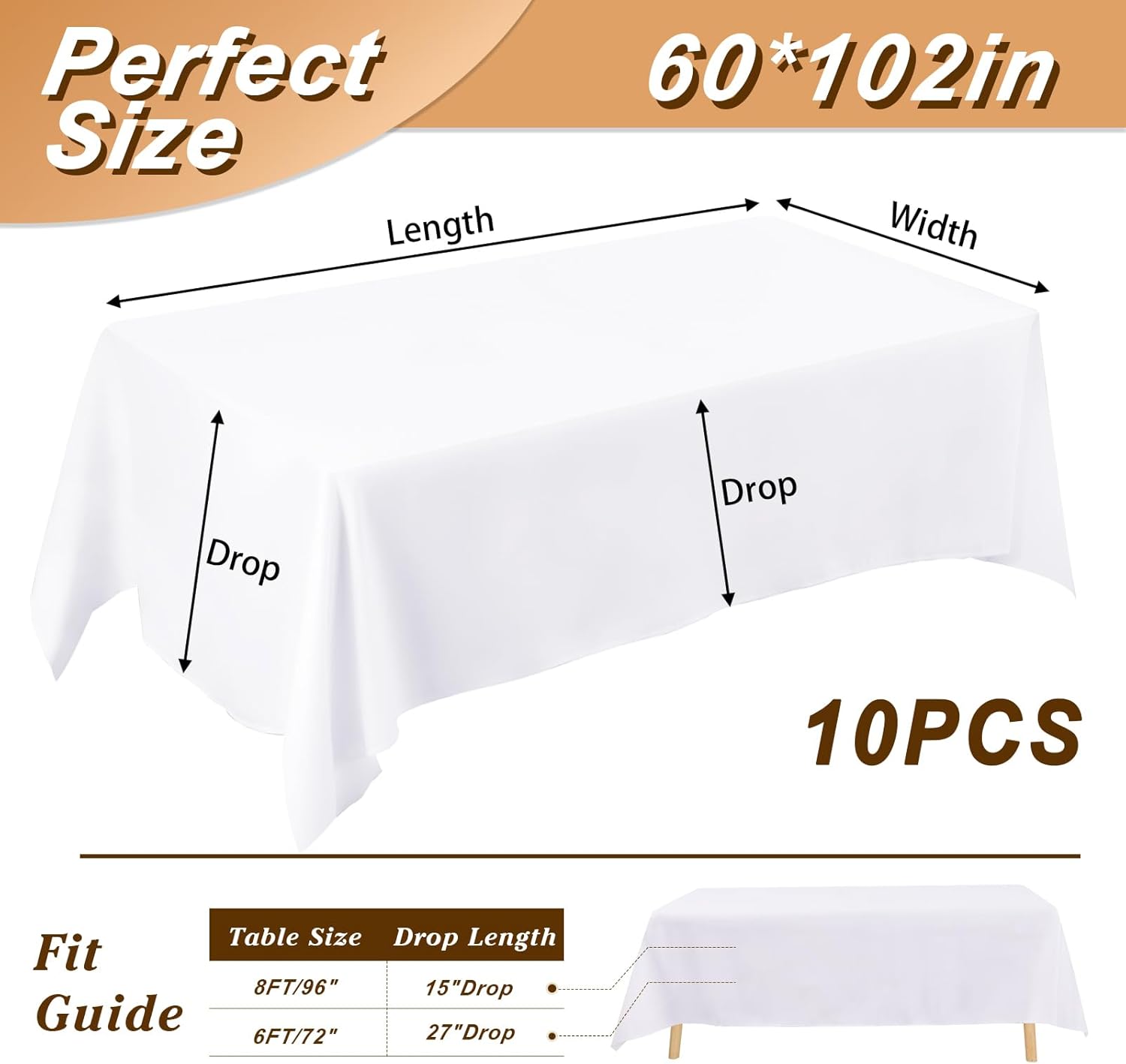 Fixwal 10 Pack White Tablecloths 60x102 Inch Rectangle