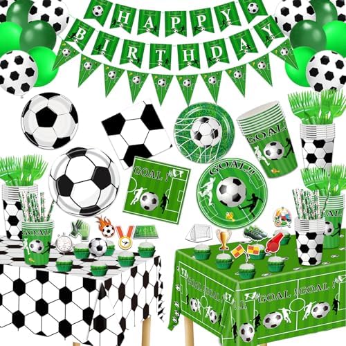 Bolake Soccer Party Plates Tableware Set for 24 Guests