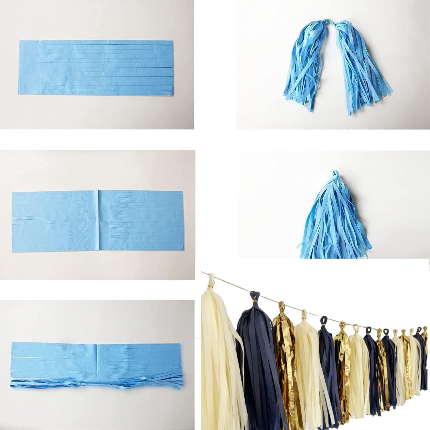 15PCS Navy Blue Gold Mylar Tassel Garland DIY Kit