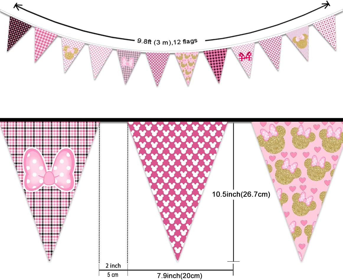 Minnie Themed Birthday Banner for Girls Pink and Gold