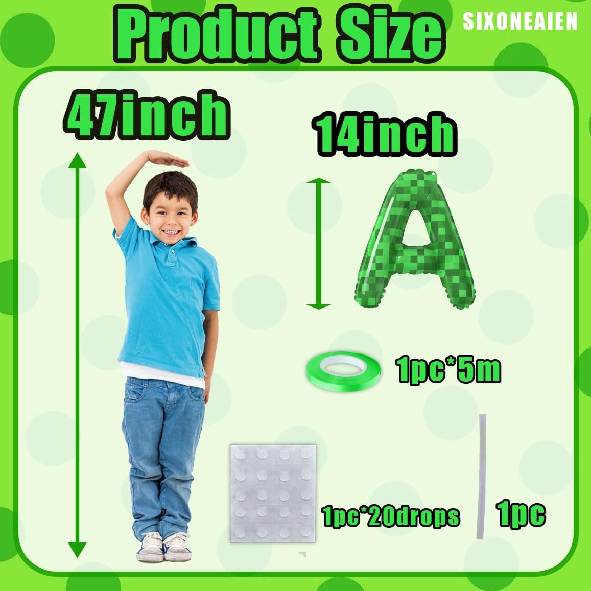 Green Pixel Miner Theme Birthday Foil Balloons
