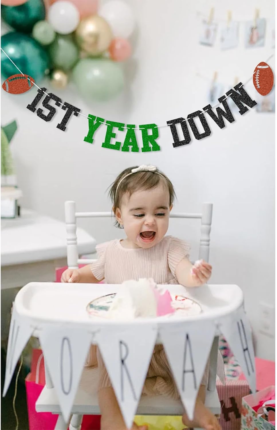 1st Year Down Football Birthday Banner Decor