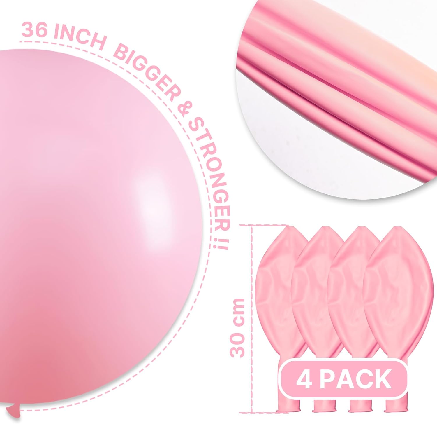 PartyWoo Light Pink Balloons 4pcs 36 Inch Decorations