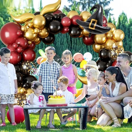 Burgundy Black Gold Balloon Arch Kit with DIY Hat and Wings