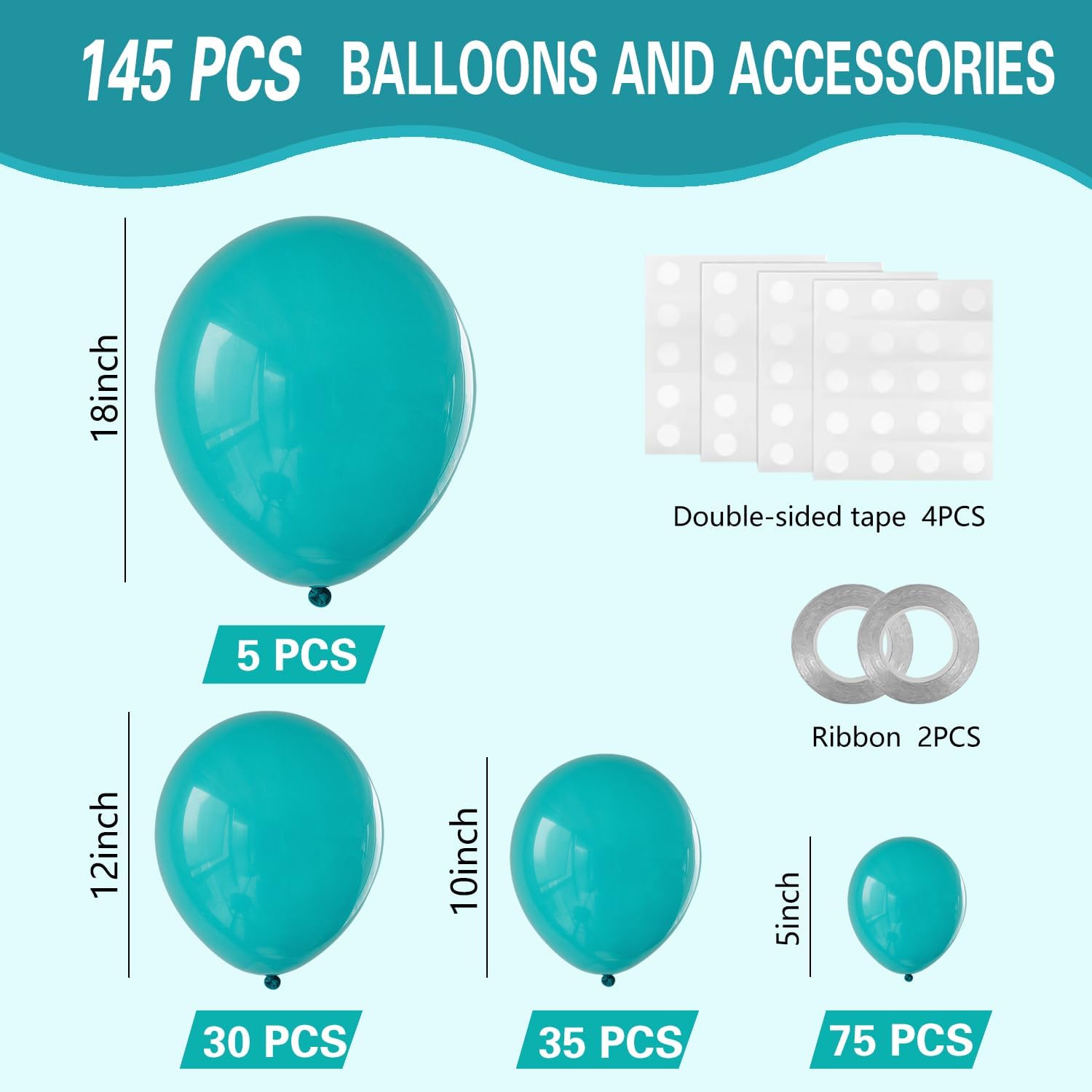 IXVAN Turquoise Blue Balloons 145pcs Balloon Arch Kit