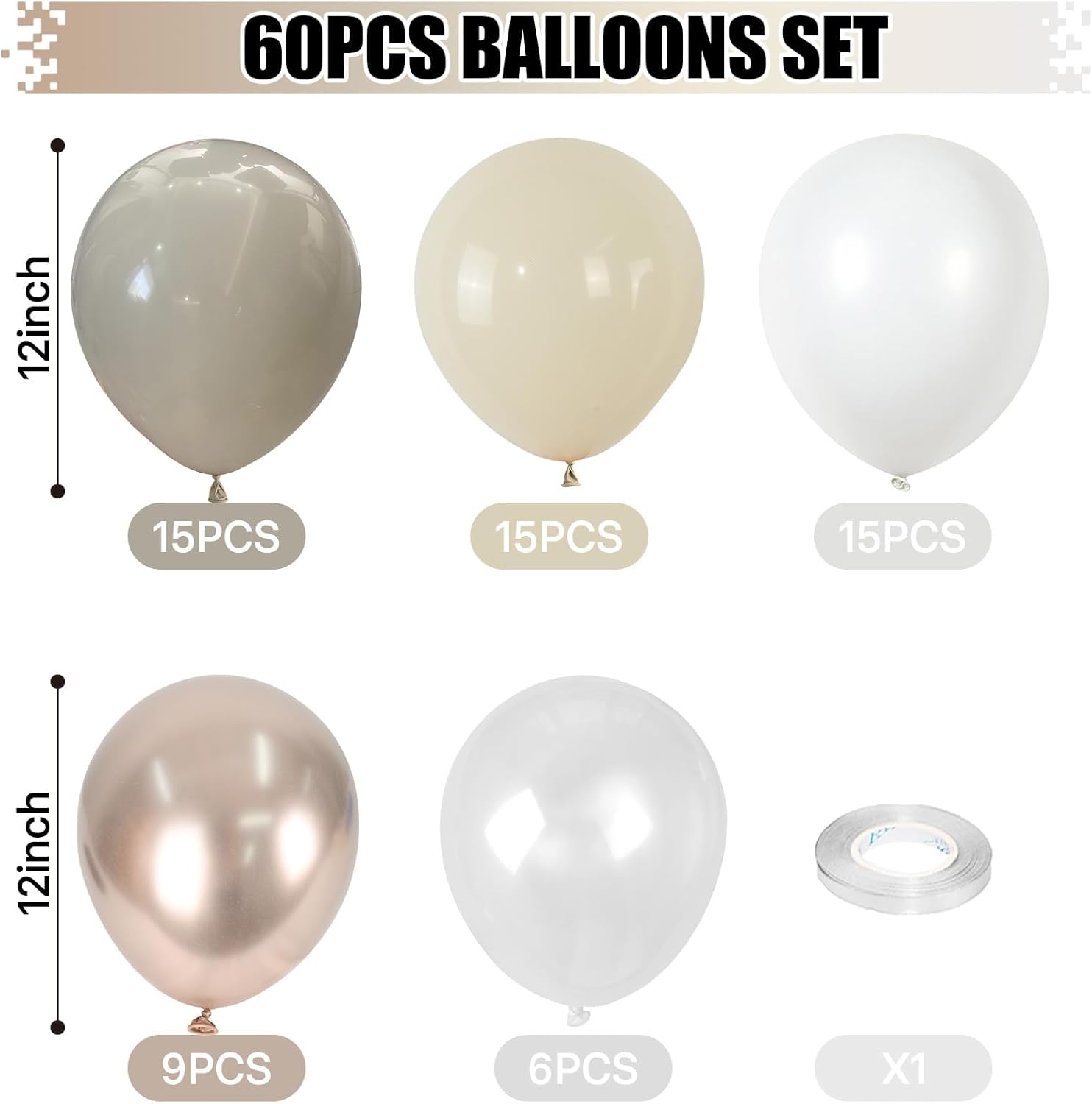 60PCS Beige Gold Balloons Set for Party Decorations
