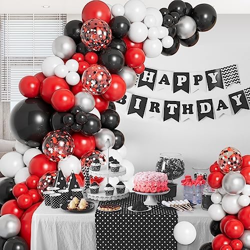DBKL Party Balloon Garland Arch Kit with Red Black White Silver Confetti Balloons