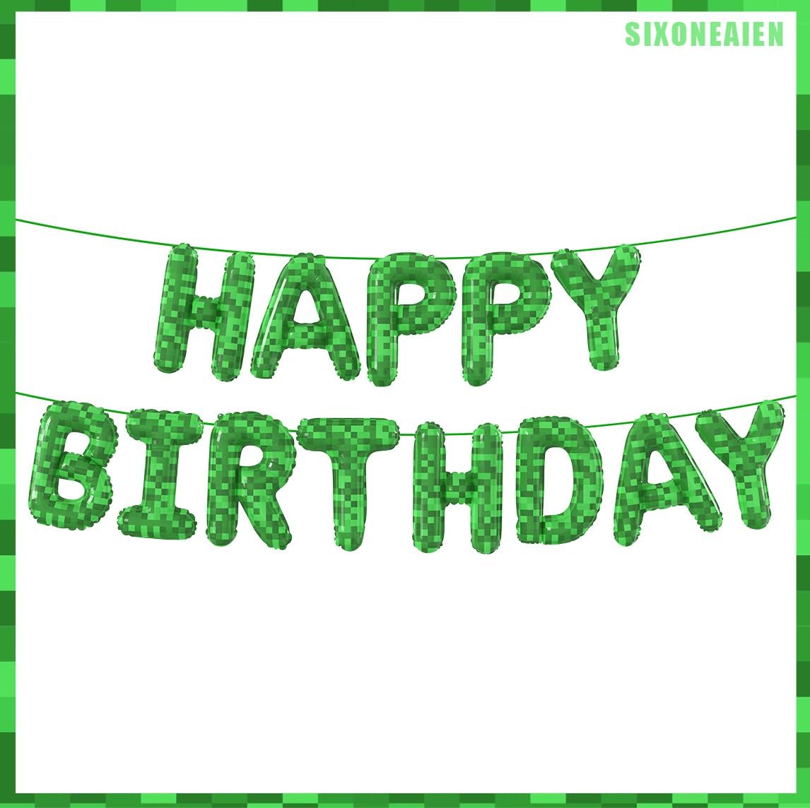Green Pixel Miner Theme Birthday Foil Balloons