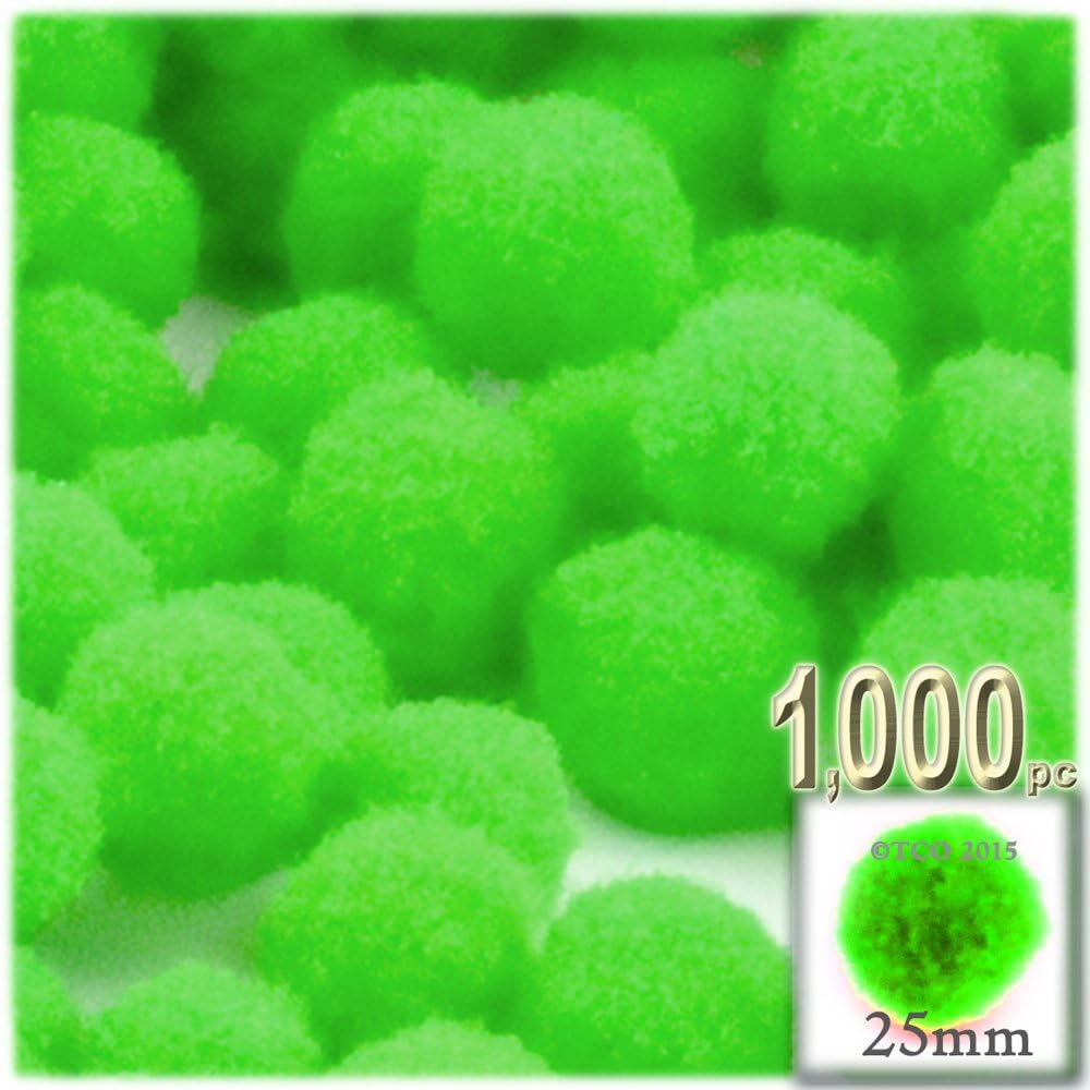 The Crafts Outlet 1000 Piece Multi Purpose Pom Poms Neon Green 25mm