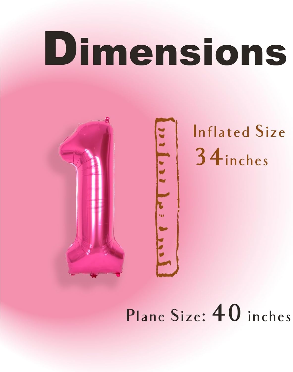 SUWEN 40 Inch Jumbo Hot Pink Number 1 Balloon