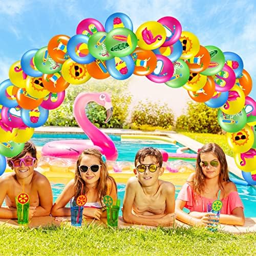 Threan 50 Pcs Summer Party Balloons with Ribbons 12 Inches
