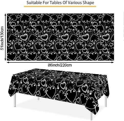 PHOGARY Black Heart Table Cloth 3 Pack 51x87 Inches