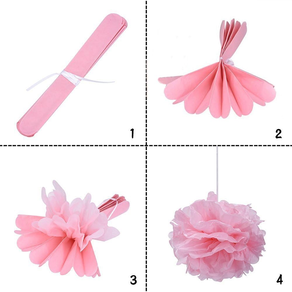 Wartoon Tissue Paper Pom Poms Flowers Set 12 Pieces Hot Pink Pink White