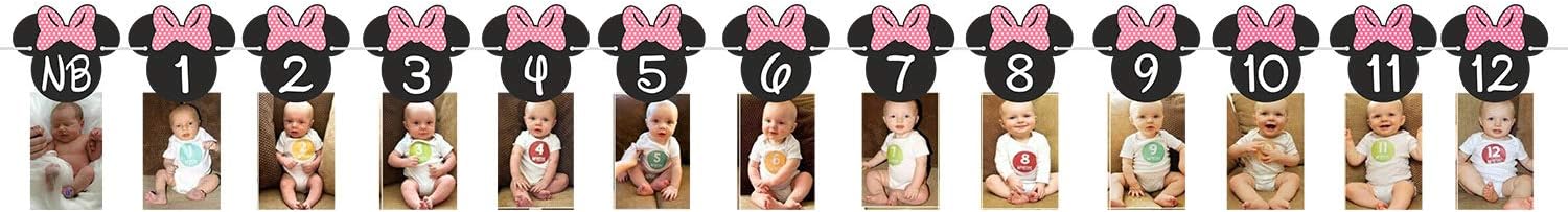 Minnie Mouse 12 Months Photo Banner with Mickey Party Signs