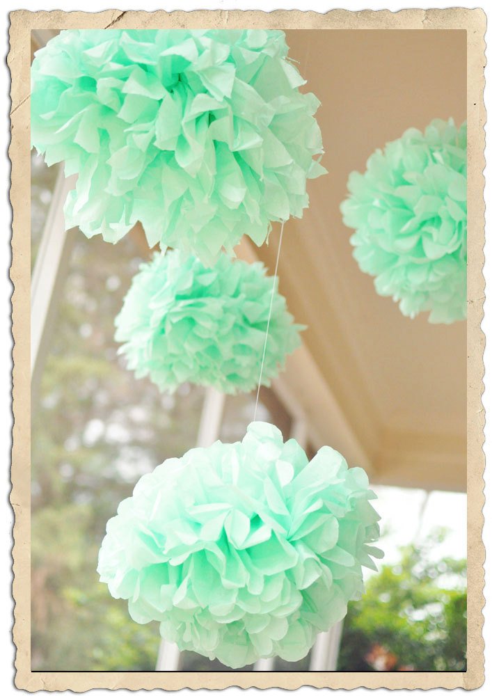 Mint Tissue Paper Pom Poms for Decorations