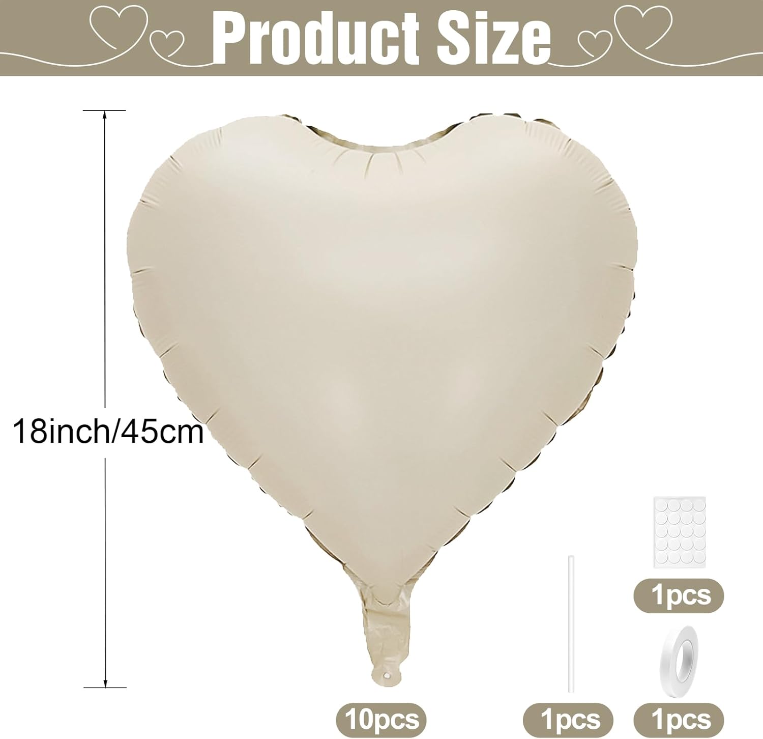 GRESATEK 10Pc Cream White Heart Balloons 18Inch