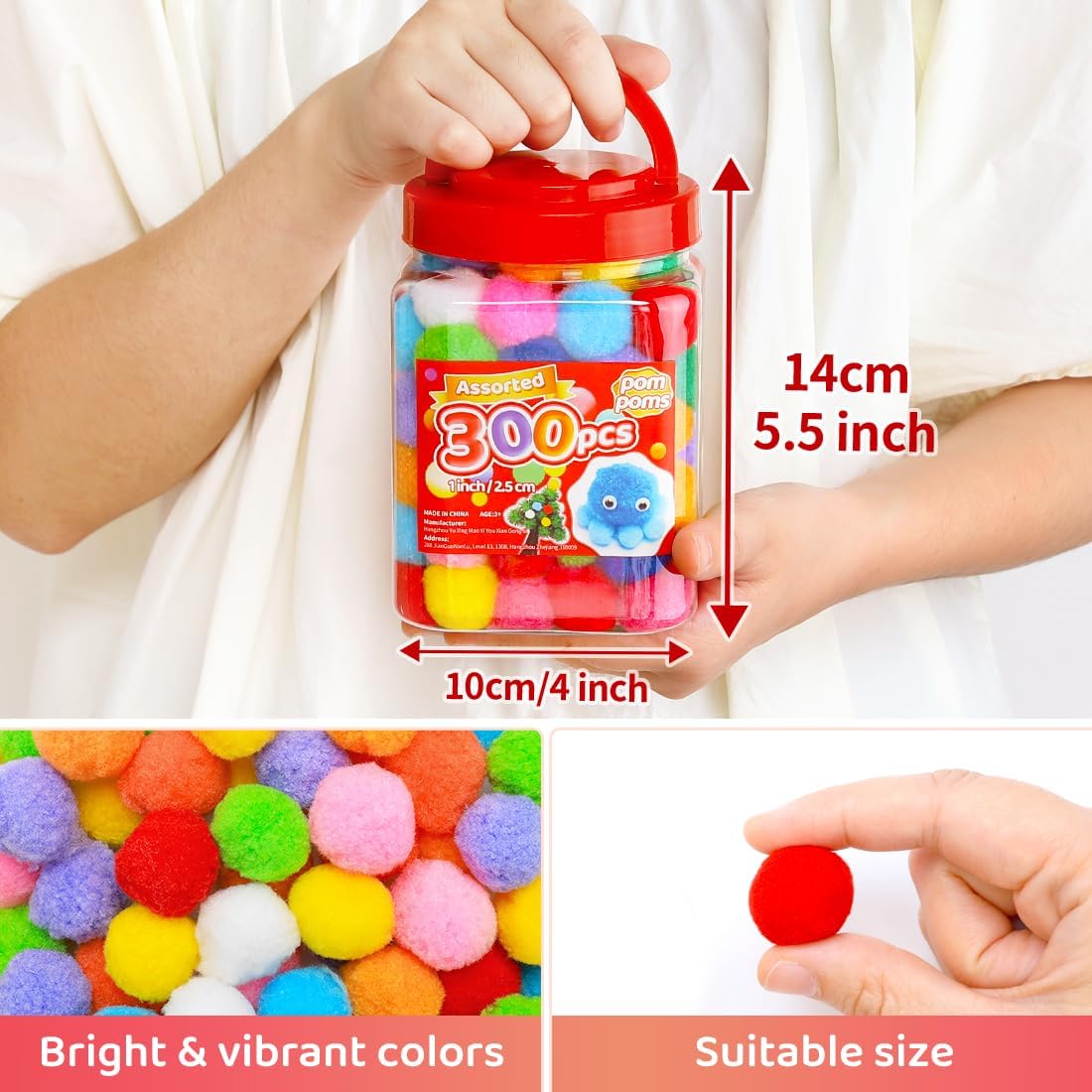 Iooleem White Pom Poms 300pcs 1 Inch Balls for Crafting