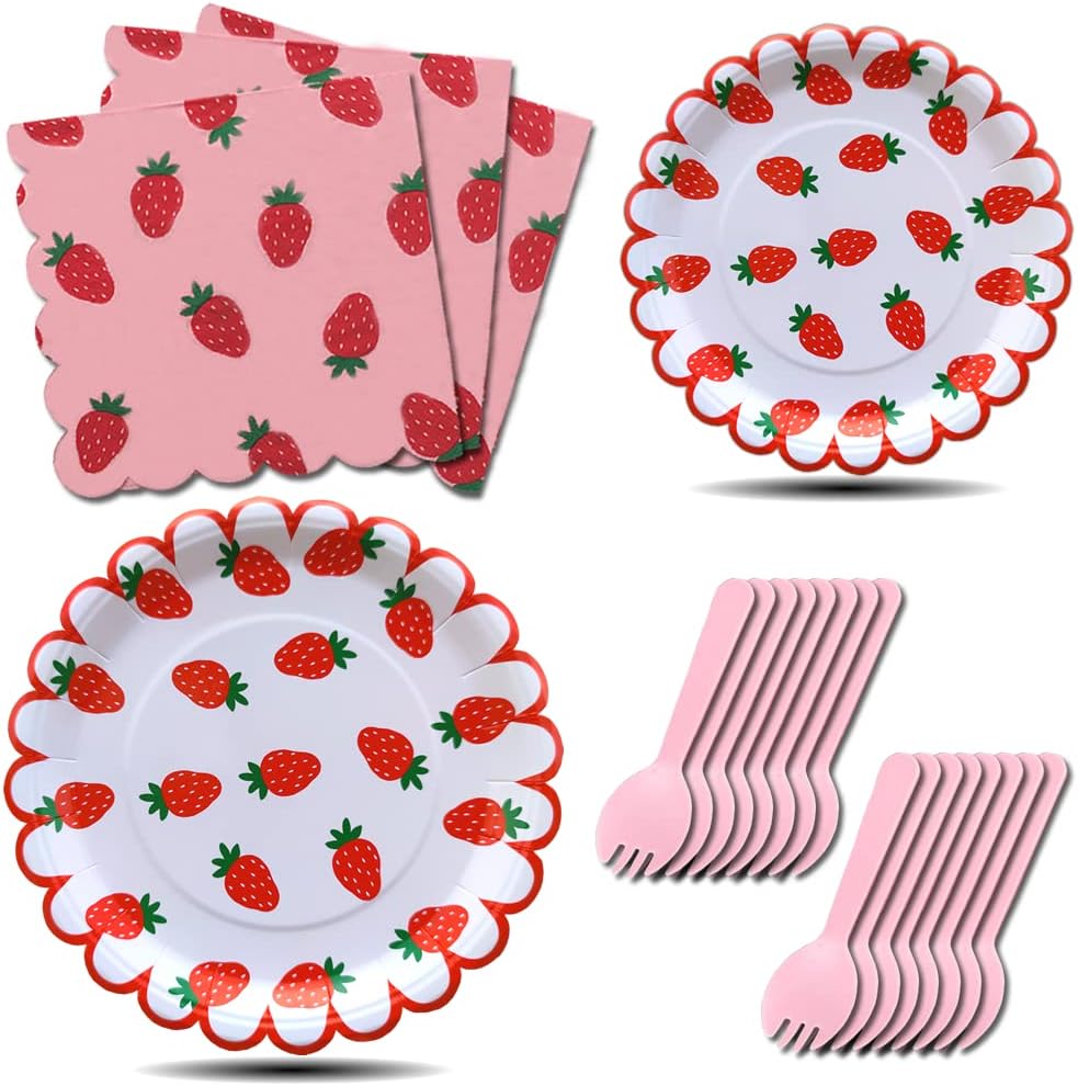 64 Piece Strawberry Themed Party Cutlery Set - Red for 16 Guests