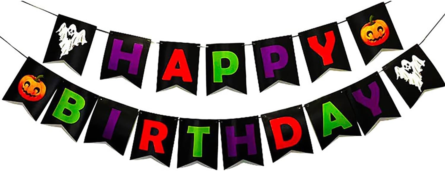 Halloween Birthday Decorations Set with Banners and Balloons