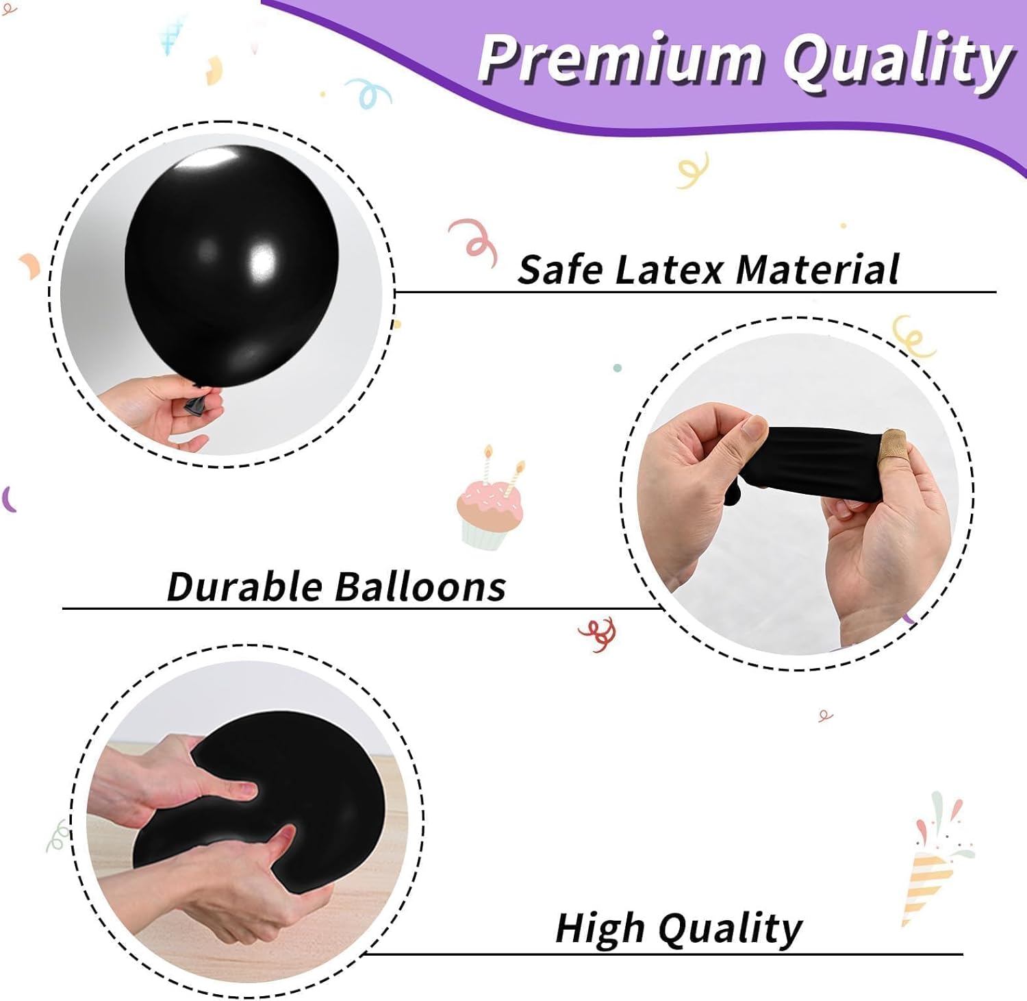 12 Inch Metallic Pink Purple Black and Silver Balloons with Ribbon