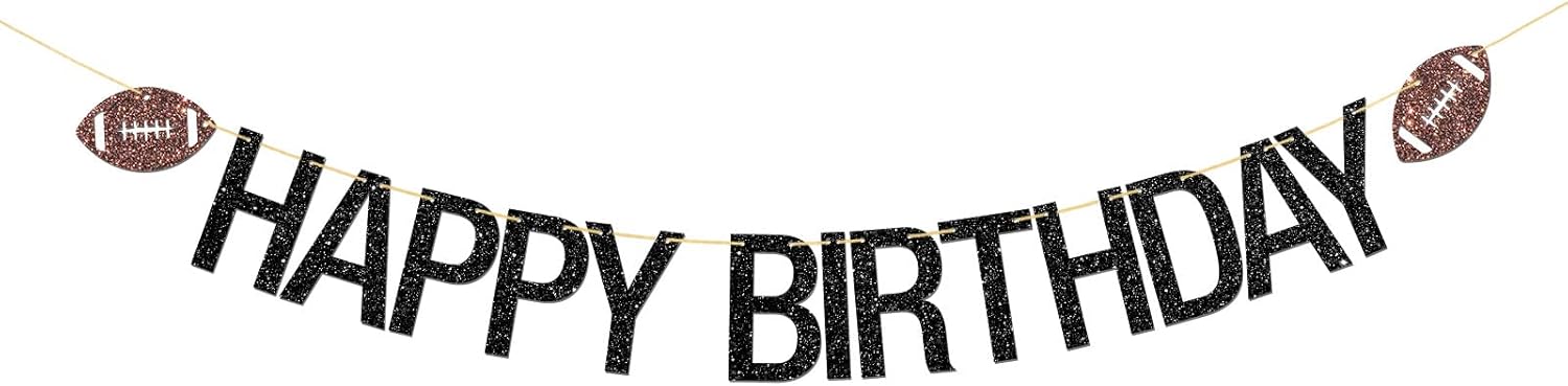 Football Happy Birthday Banner with Black Glitter