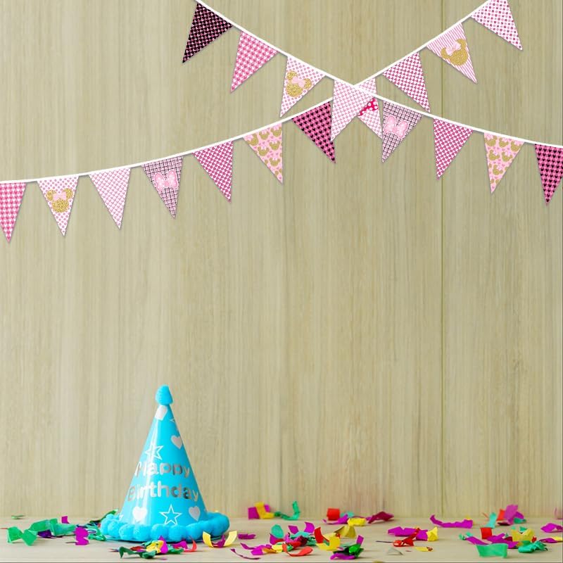 Minnie Themed Birthday Banner for Girls Pink and Gold