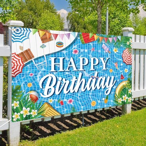 Large Pool Birthday Banner Backdrop 72x43 Inch