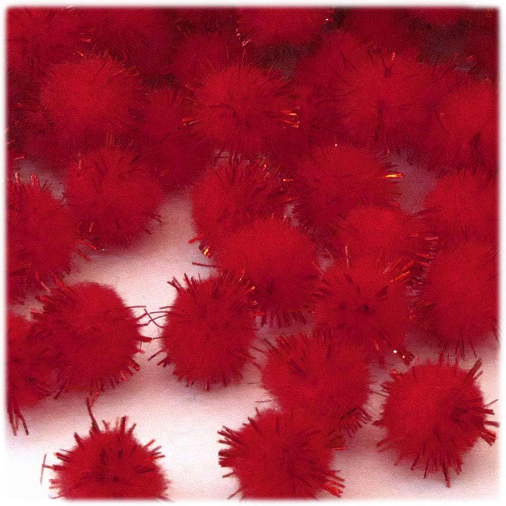 The Crafts Outlet Chenille Sparkly Pom Poms Red 10-inch 500-pc