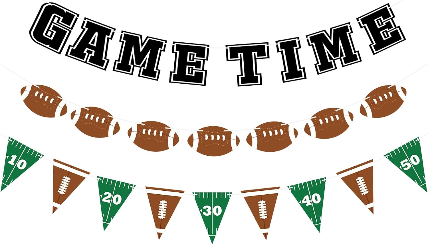 3 Piece Football Party Decor Banner Set Game Time