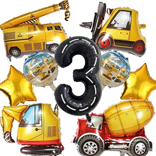 Construction Truck Balloons for 3rd Birthday Party Decorations