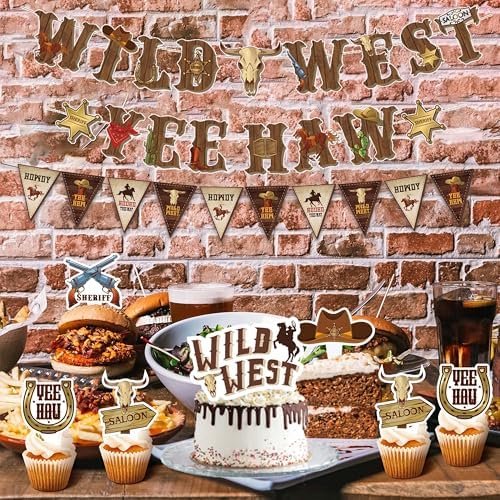Western Party Decorations 120PCS Cowboy Balloons Banners Hats Boots