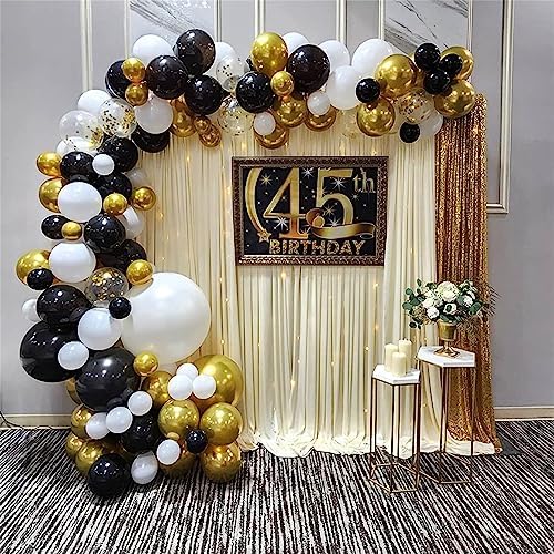 Black and Gold Confetti Balloons 12 Inch Set