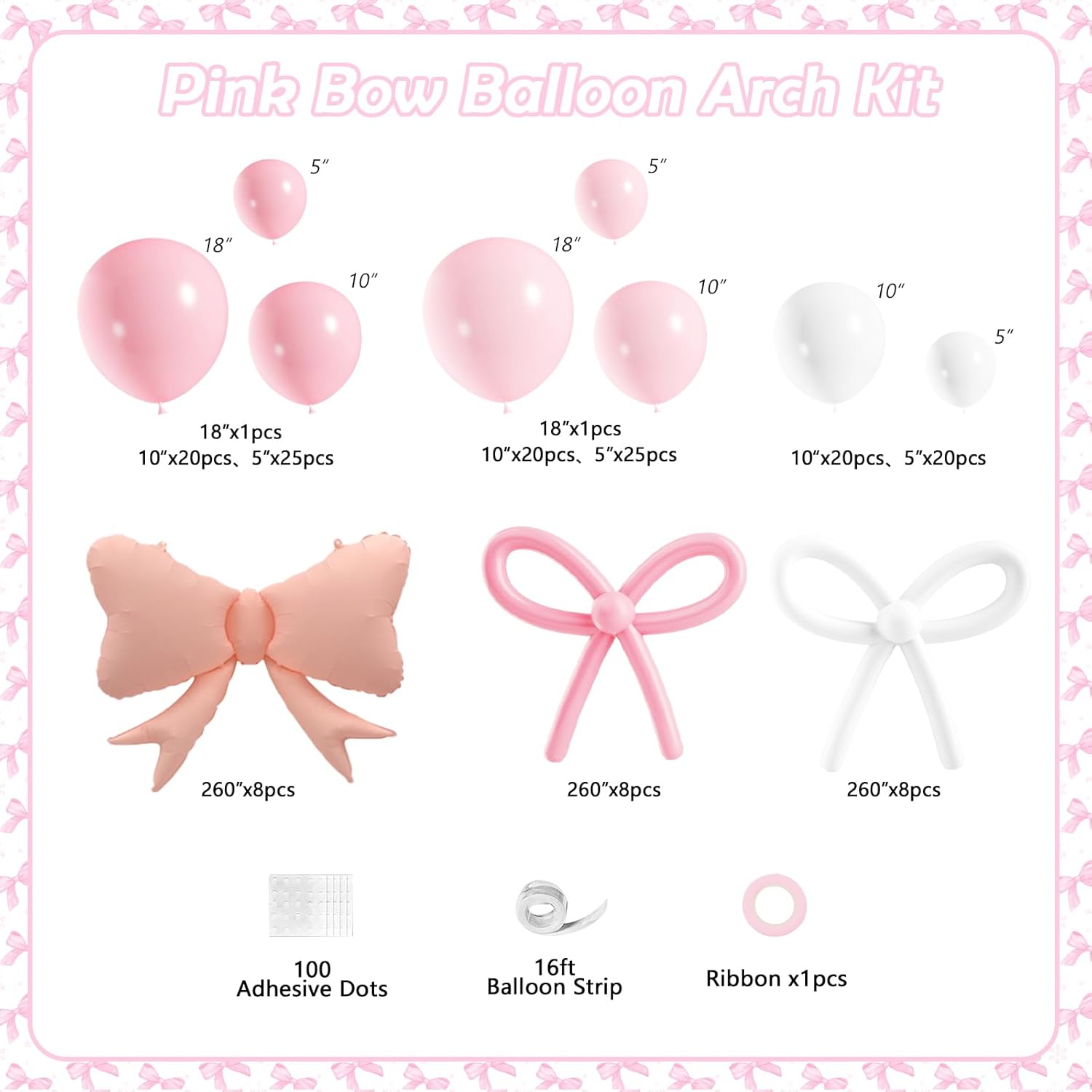 Coquette Birthday Balloon Decor Kit 149 Pcs Pink White