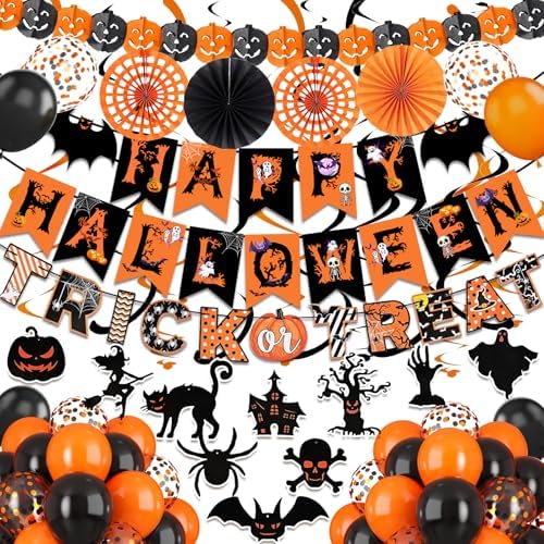 FECEDY Happy Halloween Decorations Banner Fan Balloons Streamers