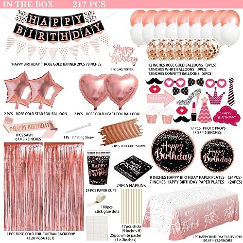 Rose Gold Birthday Decorations for Women - 170pcs