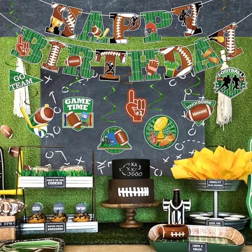 Hooqict Football Birthday Banner with 15 Hanging Swirls