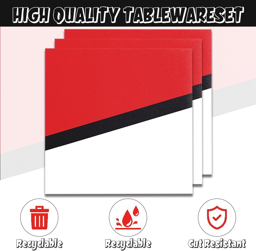 40 Pcs Red White Cartoon Party Plates Napkins
