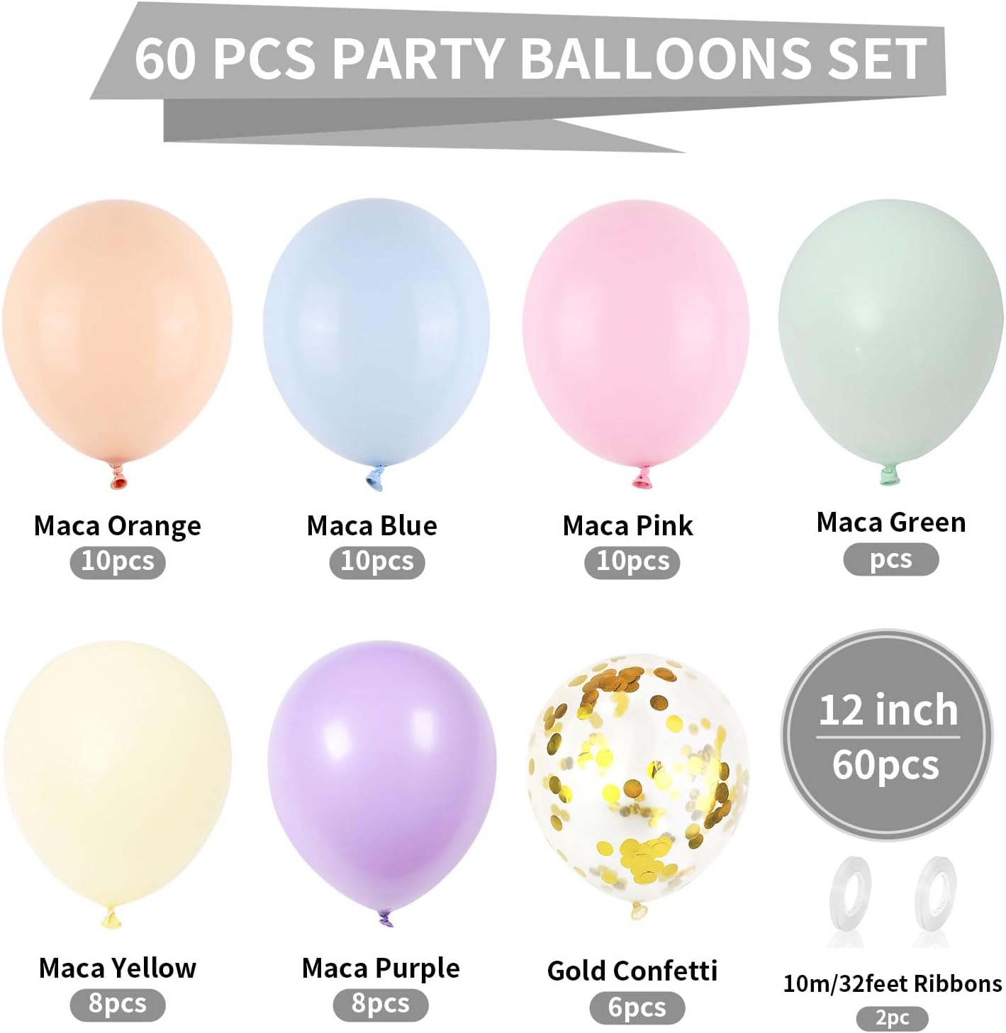 60 PCS Pastel Latex Balloons for Birthday Wedding Decor