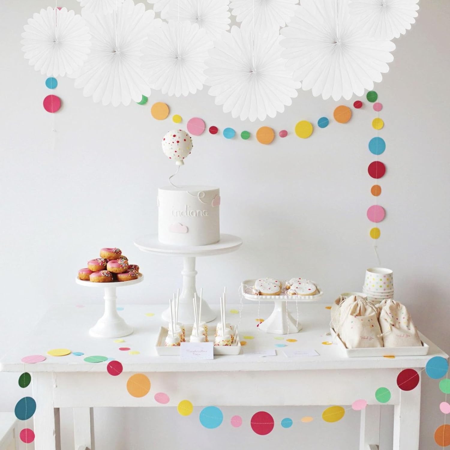 20 Pcs White Hanging Paper Fans for Events Decor